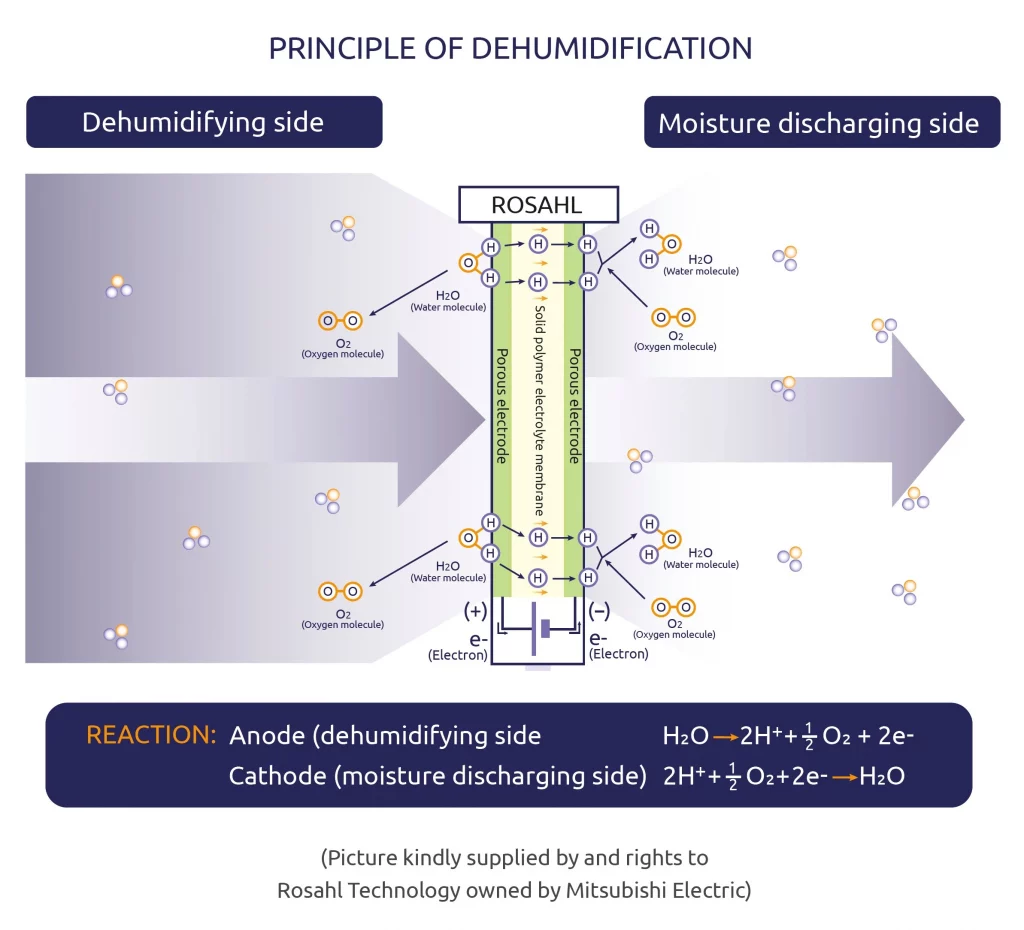 Membrane-explained Image of Rosahl's electrolytic transport mechanisom for dehumidifying sealed enclosures